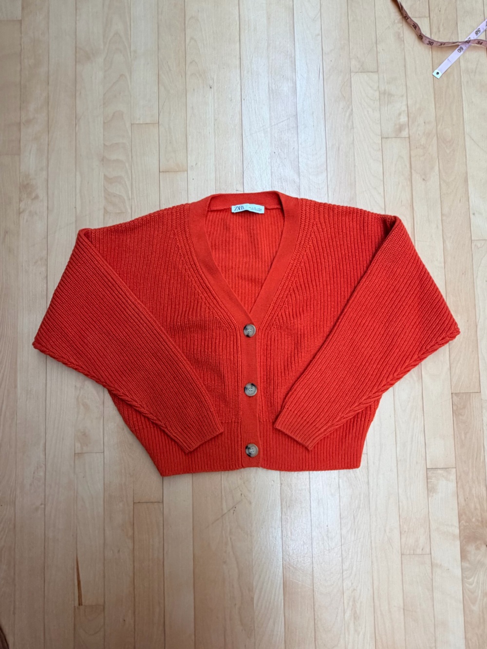 Zara Orange Cropped Button-Up Knit Cardigan